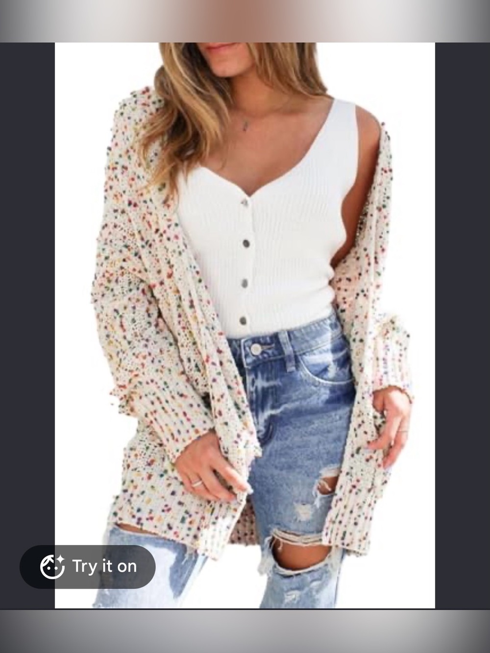 POL Confetti Speckled Chunky Knit Cardigan Boho Oversized Cream Large